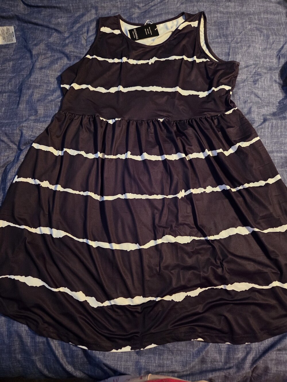 Brand New Plus Size Women's Black and White Striped Sleeveless Dress
